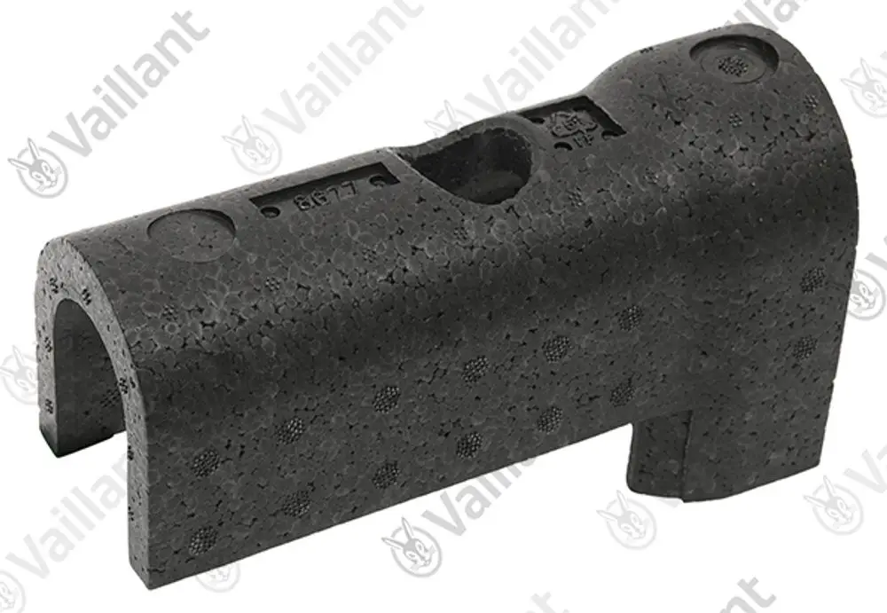 Vaillant-Isolierung in schwarzer Farbe, mit einer gewölbten Form und mehreren Öffnungen auf der Oberseite, designed zur Dämmung von Heizungsanlagen.